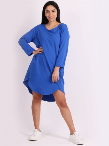 Royal Blue Dipped Hem, Cotton, Lagenlook Dress by Made in Italy